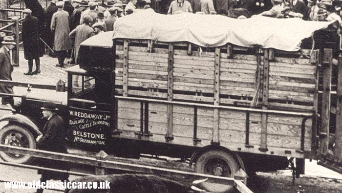 A cattle lorry in a market