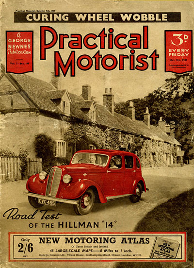 A Hillman Fourteen features on the cover of Practical Motorist in 1937