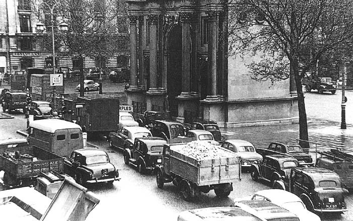 Traffic jam in 1950s London