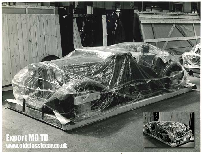 A brand new MG TD at the factory, ready for export