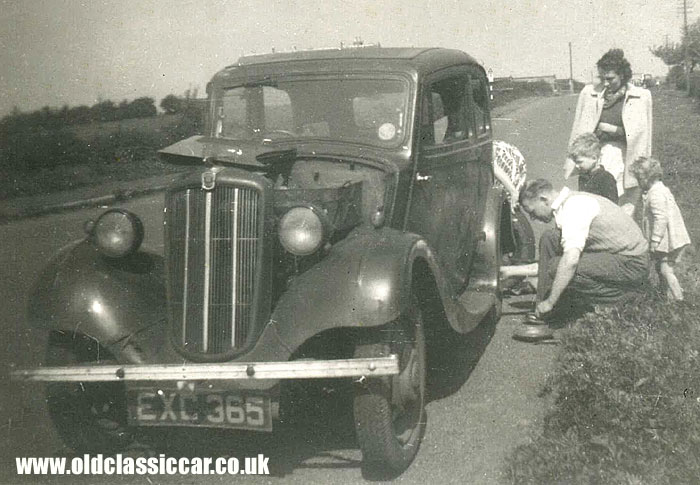 A Morris with a flat tyre