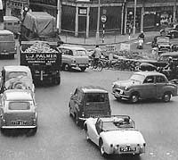 1950s road traffic scene