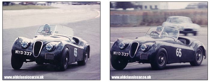 XK Jaguar racing on a circuit