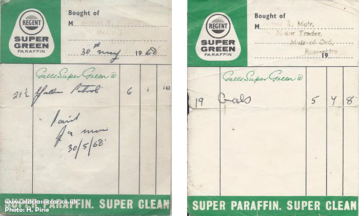 Petrol receipts from 1968
