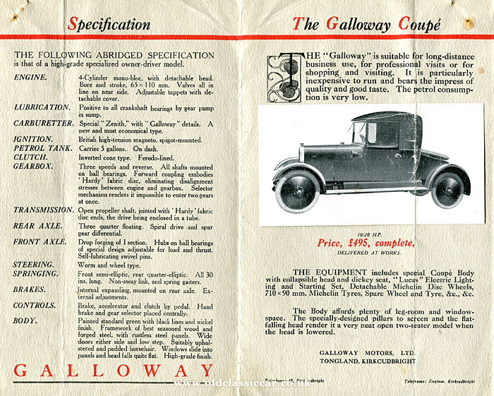 1921 Galloway car brochure